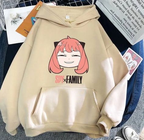 Y2k 2023, Family Hoodie, Family Hoodies, Kawaii Sweater, Kawaii Tops, Oversized Clothes, 2023 Clothes, Anya Forger, Khaki Streetwear