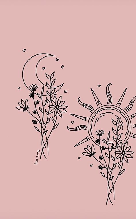 Sun And Mom Tattoo, Moon And Sun Sleeve Tattoo, Sun An Moon Tattoo, Sun N Moon Tattoo Design, Small Moon And Sun Tattoo Designs, Cute Boho Tattoos, Cute Black And White Tattoos, Sun And Moon Tattoos Matching, Moon And Sun Tattoo Ideas