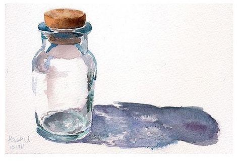 Watercolor painting of a glass bottle w/ cork *I'm not sure of who the artist is to give proper credit to, but I do see that they have their signature in the corner. Watercolour Inspiration, 수채화 그림, Tableau Art, Watercolor Sketch, Watercolor Inspiration, Watercolour Tutorials, Painting Watercolor, Watercolor Techniques, Watercolor And Ink