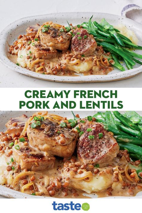 Pork And Lentils, Pork Fillet Recipes, Fillet Recipes, Slow Cooked Pork, Pork Fillet, Lentil Recipes, Fresh Chives, Quinoa Recipes, Pork Loin