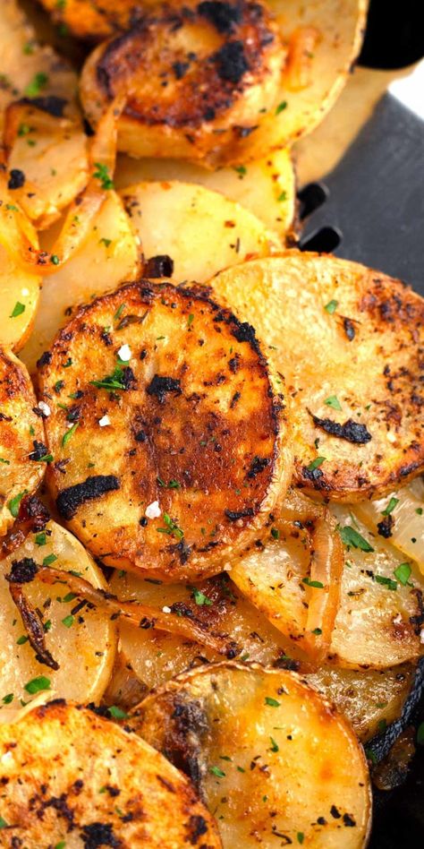 These Pan Fried Skillet Potatoes are your answer to a delicious and versatile side dish! Thinly sliced and cooked to perfection with optional onions and simple seasonings, they’re great as a side dish for breakfast, brunch, or dinner. Whether you’re serving them with scrambled eggs or a steak, they’re sure to be a hit!