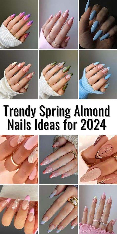 27 Trendy Spring Almond Nails Ideas for 2024: A Fresh Take on Fashion! Trendy Spring Nails 2024 Almond, Trendy Almond Nails 2024, Almond Nails Spring Colors, Almond Shaped Summer Nails, Spring Almond Shaped Nails, Almond Nails Ideas, Natural Almond Nails, Almond Nails Red, Almond Nails Designs Summer