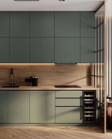 40+ Green Kitchen Ideas For a Fresh Makeover Olive Kitchen, Green Kitchen Designs, Green Kitchen Cabinets, Modern Kitchen Cabinet Design, Kitchen Design Modern Small, Modern Kitchen Interiors, Kitchen Interior Design Decor, Appartement Design, Kitchen Design Plans