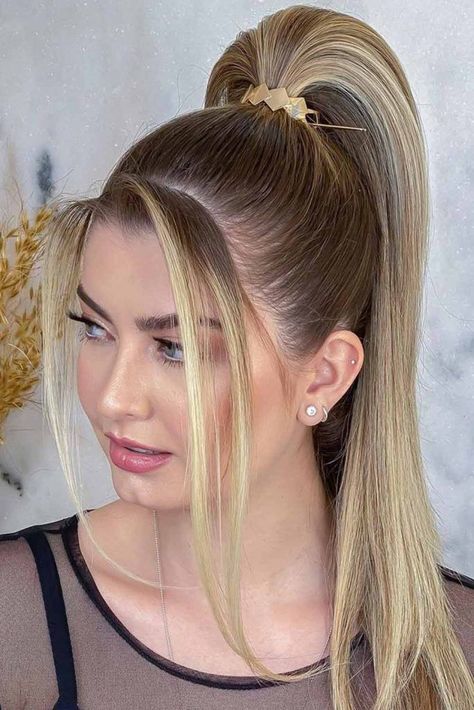 Ponytail Hairstyles for You - Hairstyling Ideas Balayage Hair Extensions, Messy Ponytail Hairstyles, Chic Ponytail, Stylish Ponytail, High Bun Hairstyles, Long Hairstyle Ideas, High Ponytail Hairstyles, Blonde Ponytail, Long Hair Ideas