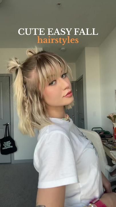 Hoco Hairstyles For Short Hair With Bangs, Super Cute Hairstyles For Short Hair, Hairstyles For Short Hair With Fringe, Short Hair W Bangs Hairstyles, Braided Bangs Short Hair, Cute Hairstyles For A Bob, Aesthetic Hairstyles For Short Hair With Bangs, Full Fringe Hairstyles Shoulder Length, Concert Hairstyles For Short Hair With Bangs