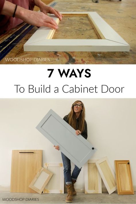 7 Ways To Build a Cabinet Door How To Build Doors For Cabinet, Kitchen Cabinet Build, Diy Cheap Cabinets, Build New Cabinet Doors, Making New Cabinet Doors, Reface Cabinets Diy, How To Make Kitchen Cabinet Doors, Cabinet Door Build, How To Add Doors To Built In Shelves