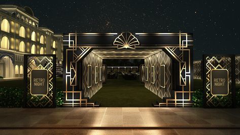 Great Gatsby Theme on Behance Great Gatsby Stage Design, Great Gatsby Theme Decor, Gatsby Stage Design, Gatsby Backdrop Ideas, Gatsby Event Decor, The Great Gatsby Party Theme, Art Deco Stage, Great Gatsby Event, Gatsby Backdrop