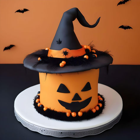 Witch Hat Cake, Halloween Torte, Dessert Halloween, Halloween Cake Decorating, Hat Cake, Mini Tortillas, Cute Baking, Halloween Cake, Pumpkin Cupcakes