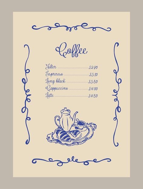 Vector elegant coffee menu template with... | Premium Vector #Freepik #vector High Tea Menu Design, Coffee Menu Aesthetic, Tea Menu Board, Cafe Menu Aesthetic, Coffee Menu Template, Menu Coffee Shop, Autumn Library, High Tea Menu, Coffee Menu Design