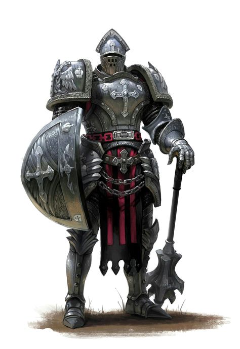 Cleric with Mace and Shield in Full Plate Armor - Pathfinder PFRPG DND D&D d20 fantasy Dnd Full Plate Armor, Plate Mail Armor Dnd, Dnd Plate Armor, Cleric Shield, Plate Armor Dnd, D&d Armor, Cleric With Mace, D&d Paladin, D&d Cleric