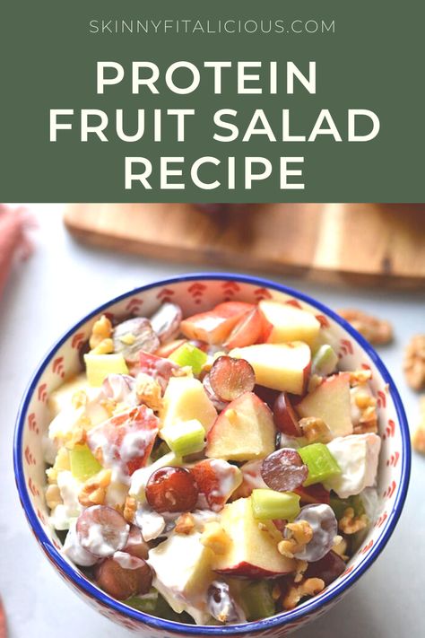 Protein Fruit Salad Recipe is low calorie, healthy and easy! Fruit Salad Healthy Low Carb, Protein Fruit Salad, Low Calorie Fruit Salad Recipe, Fruit And Protein Snack, High Protein Fruit Salad, Low Carb Fruit Salad, High Protein Sides, Paleo Fruit Salad, High Protein Side Dishes