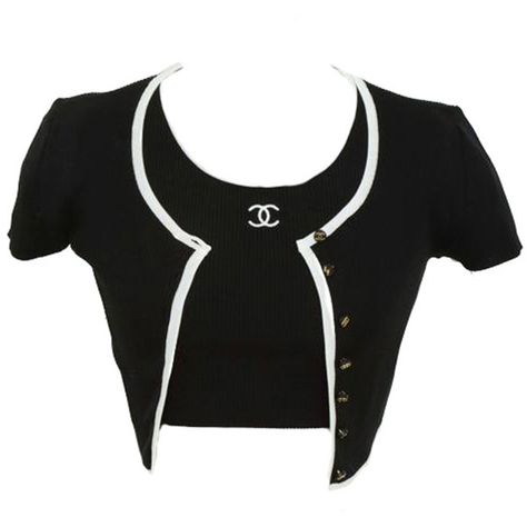 VINTAGE CHANEL 1995 BLACK CROPPED TWIN KNIT SWEATER ❤ liked on Polyvore featuring tops, sweaters, chanel, button crop top, chanel tops, cropped sweater and knit top Chanel Sweater, Mode Chanel, Mode Kpop, Button Sweater, Vintage Mode, 여자 패션, Stage Outfits, Kpop Fashion, Fesyen Wanita