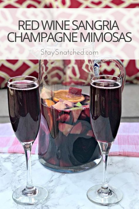 Red wine champagne sangria mimosas are just in time for spring, Cinco De Mayo, and the upcoming summer months. This recipe also includes instructions on how to make sangria. This drink is so fabulous it is actually perfect for any occasion at any point throughout the year. I have a feeling this is going to be my first choice for patio drinking this summer. #sangria #summerdrink Champagne Sangria, How To Make Sangria, Red Wine Sangria, Recipes Southern, Wine Sangria, Low Carb Cocktails, Fun Drinks Alcohol, Mimosa Recipe, Candied Sweet Potatoes