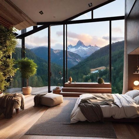 Bedroom With View Woods, Bedroom Views Nature, Bedroom With View, Design Bedroom Aesthetic, Bedroom With A View, Modern Greenhouses, Bedroom Transformation, View Aesthetic, Elevated Homes