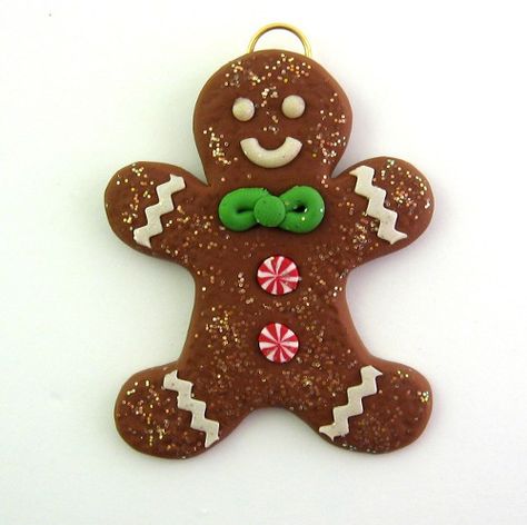 Polymer Clay Mini Gingerbread Man Ornament, via Flickr. Polymer Ornaments, Xmas Crackers, Pretty Ornaments, Clay Gingerbread, Mini Christmas Ornaments, Gingerbread Crafts, Dough Ornaments, Gingerbread Ornaments, Clay Christmas