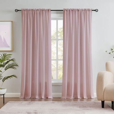 Dusty Pink Curtains, Pink Sheer Curtains, Living Room Natural, Semi Sheer Curtains, Pink Blackout Curtains, Pocket Window, Window Sheers, Natural Living Room, Pink Curtains