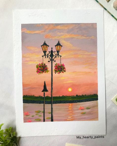 Anju | gouache,acrylics on Instagram: “Watch more sunsets than Netflix😍 Day 92/100 #the100dayproject Reference:Pinterest Follow @my_hearty_paints for more😀…” Canvas Painting Aesthetic, Arte Aesthetic, Painting For Beginners, Easy Art, Textured Canvas Art, Painting Inspo, Minimalist Painting, Art Drawings Sketches Creative, Easy Watercolor