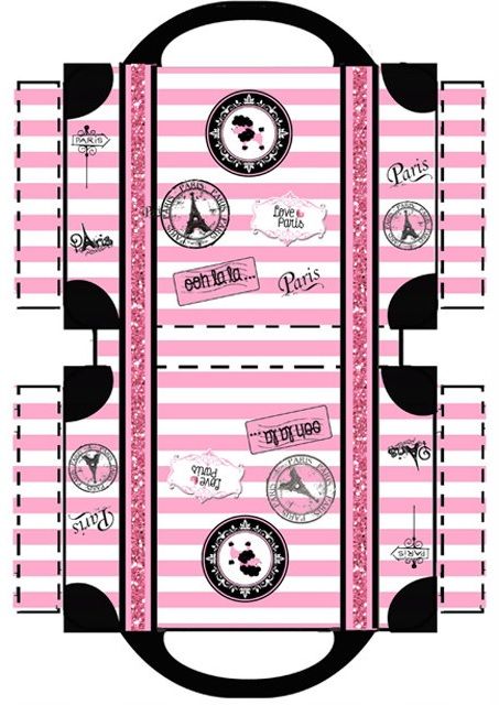 suitcase invite Printable Suitcase Template, Paper Suitcase Template, Suitcase Printable, Suitcase Template, Barbie Printables, Paris Theme Party, Barbie Miniatures, Paper Purse, Paris Birthday