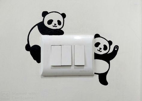 Panda Drawing Switch Board, Wall Painting Switchboard, Panda On Switchboard, Painting On Switchboard, Wall Art Switch Board, Cute Switchboard Art, Creative Switch Board Art Easy, Swichbord Drawing, Switch Board Art Ideas Easy