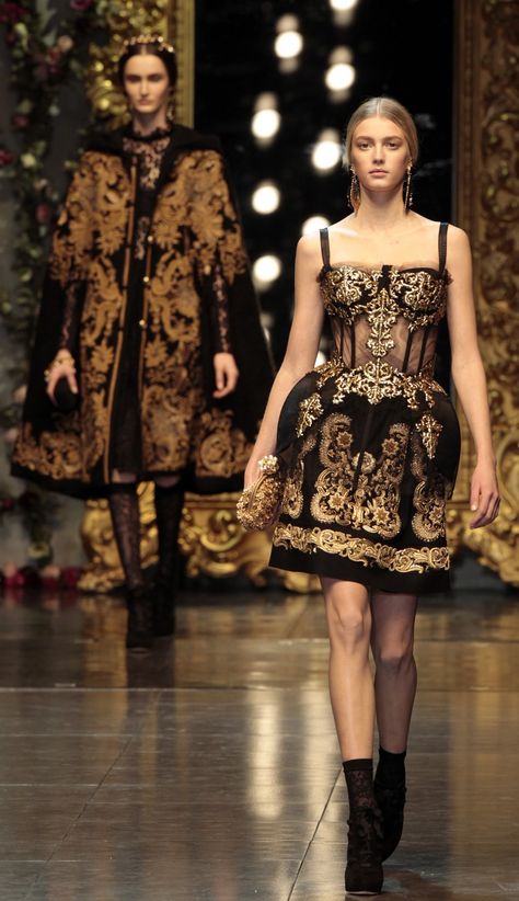 Dolce & Gabbana’s "Baroque Romanticism" at 2012 Milan Fashion Week Milan Fashion, Milan Fashion Week, Black And Gold, Milan, Fashion Week, Gold, Black, Design