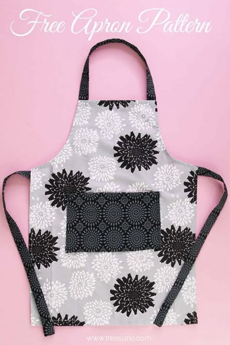 How to Make an Apron - Free Apron Pattern PDF Adult & Kids | TREASURIE Kids Apron Pattern Free, Easy Apron Pattern, Childrens Apron Pattern, Bib Apron Pattern, Half Apron Patterns, Free Apron Pattern, Make An Apron, Child Apron Pattern, Easy Apron