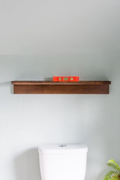 Make an easy DIY narrow shelf ledge from two pieces of wood and some screws Shelf Ledge, Narrow Shelf, Coffee Shelf, Wood Shelf Brackets, Ledge Shelf, Narrow Shelves, Long Shelf, Bathroom Redo, Shelf Brackets