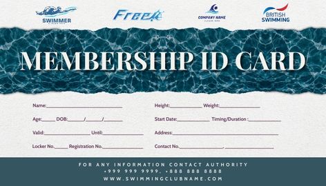 Swimming Membership Card Template Cote De Pablo Membership Card, Membership Card Design, Membership Card Template, Amazing Business Cards, Free Business Card Templates, Business Card Templates, Celebrity Updates, Free Business Cards, Membership Card