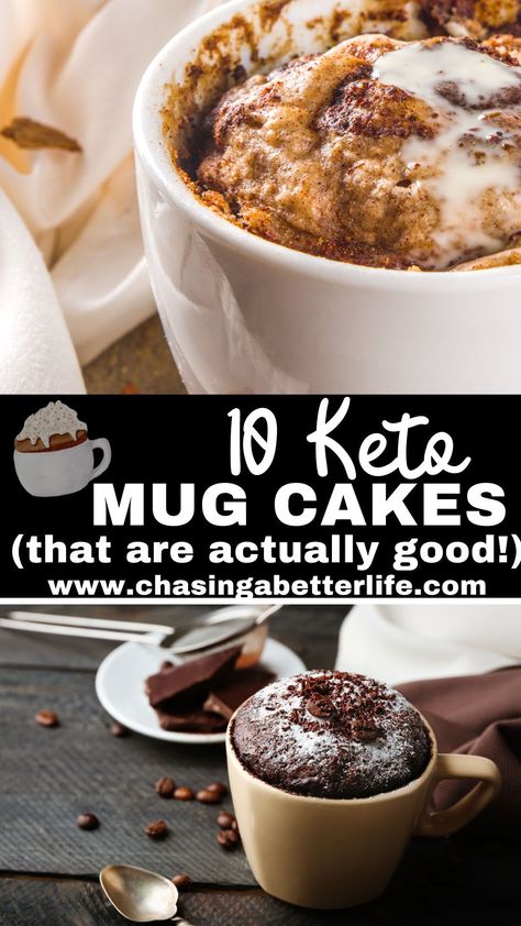 The best easy keto desserts are mug cakes. The are the perfect serving size for one and make portion control easier! No baking and no mess! Cake Chocolate Peanut Butter, Vegetarian Breakfasts, Cinnamon Mug Cake, Low Carb Mug Cakes, Mug Cake Recipes, Snickerdoodle Cheesecake, Peanut Butter Blueberry, Keto Mug, Easy Mug Cake