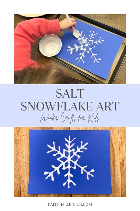 salt snowflake art winter crafts for kids Salt Snowflake Craft, Snow Flake Craft For Toddlers, Snowflake Kindergarten Craft, Diy Snowflakes For Kids, Making Snowflakes With Kids, Kids Winter Crafts For School, Salt Craft For Kids, Snowflakes Crafts For Toddlers, Salt Snowflake Art