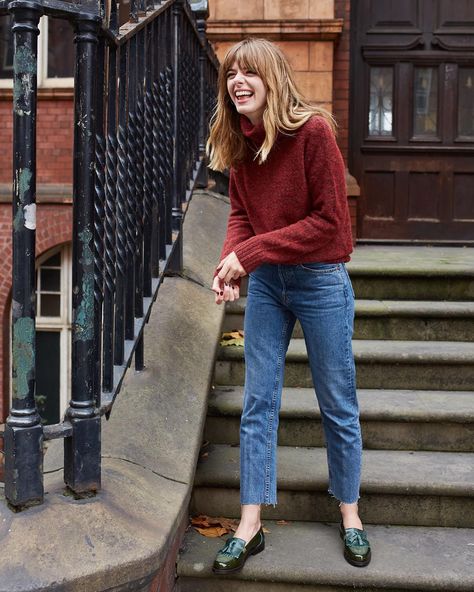 This autumn I’m definitely keen on green and these @russellandbromley Chester loafers are no exception! Head over to my blog now as I… Green Loafers Outfit, Loafers Outfit Fall, Manchester Fashion, Green Shoes Outfit, Loafers Outfit Women, Sophia Rosemary, Loafers Outfits, Green Loafers, Alice Catherine