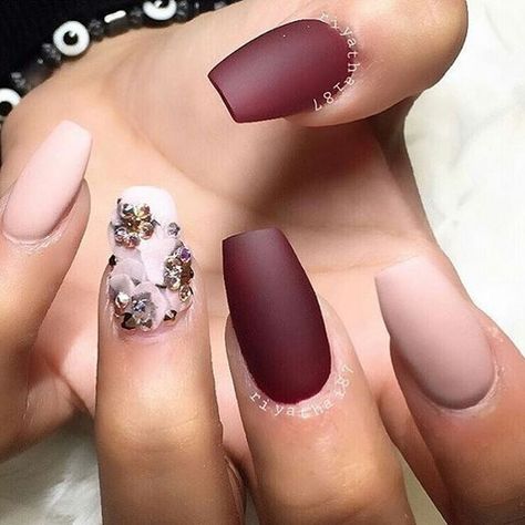 “Perfect nails for fall ♥♥♥ #LauraGPolish #NailPolish #NailColor#MatteNails #Nails #Beauty” Nude And Burgundy Nails, Mat Nails, Burgundy Matte Nails, Burgundy Nail Art, Ongles Gel French, Matte Nail Colors, Matte Acrylic Nails, Deco Orange, Plum Nails