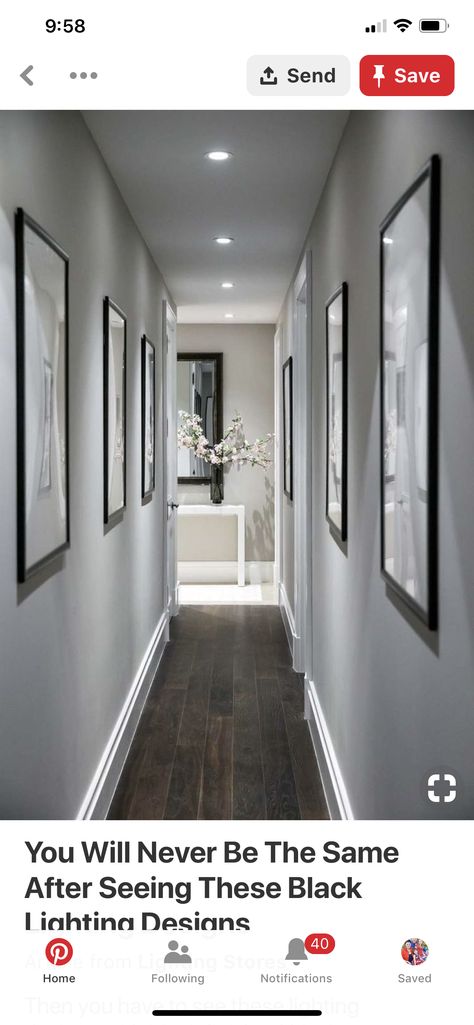 Long Narrow Hallway Ideas, Long Narrow Hallway, Modern Lobby, Hallway Walls, Narrow Hallway Ideas, Lighting Stores, 2017 Trends, Hallway Inspiration, Narrow Hallway Decorating