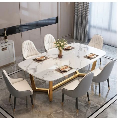 Stone Top Dining Table, Luxury Dining Table, Modern Minimalist Home, Stone Dining Table, Small Kitchens, Faux Leather Dining Chairs, Rectangle Dining Table, Table Metal, Dining Table Legs