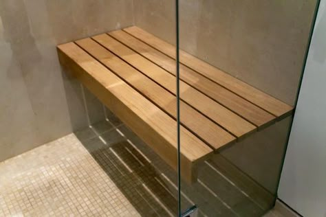 Shower Bench Built In, Modern Guest Bathroom Ideas, Wooden Shower Bench, Modern Guest Bathroom, Teak Shower Floor, Guest Bathroom Ideas, Teak Shower Seat, Bathroom Design Layout, Accessible Bathroom