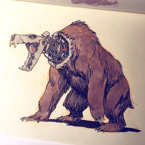 Cyborg brown bear. Jake Parker, Robot Animal, Graphisches Design, Arte Robot, Creature Drawings, Robot Design, Robot Art, Robots Concept, Robot Concept Art