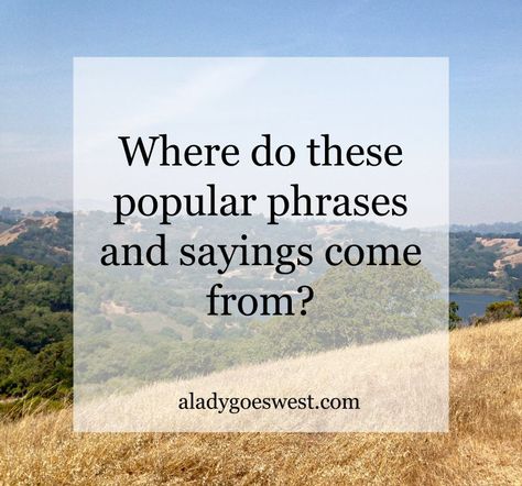 Where do these popular phrases and sayings come from via A Lady Goes West blog #idioms #words #grammar http://aladygoeswest.com/2015/08/25/where-these-popular-sayings-come-from/ Popular Song Lyrics, Popular Sayings, Saving Accounts, Pliny The Elder, Go West, Raining Cats And Dogs, Popular Quotes, When It Rains, Old Quotes