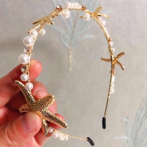 Wedding Headdress, Headband Wedding, Star Hair, Pearl Design, Sea Star, Pearl Headband, Wedding Headband, Star Wedding, Dress And Heels