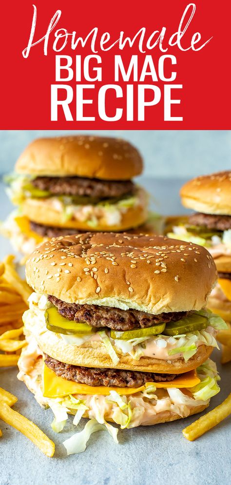 Big Mac Recipe Mcdonald's, How To Make A Big Mac At Home, Essen, Big Mac Homemade, Homemade Restaurant Food, Big Mac Hamburger Recipes, Healthy Big Mac Burger, Mcdonald’s Burger Recipe, Big Mac Copycat Recipe