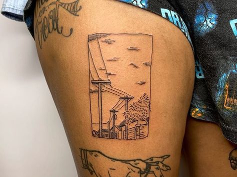 Powerlines Tattoo, Windows Tattoo, Raft Tattoo, Telephone Line Tattoo, Power Line Tattoo, Powerline Tattoo, Electricity Tattoo, Cute Elephant Tattoo, Scene Tattoo