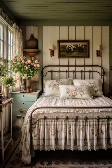 40+ Gorgeous Cottagecore Bedroom Ideas Rooms With Wallpaper, Cottagecore Bedroom Ideas, Country Bedrooms, Cottagecore Bedroom, Market Decor, Cozy Bedrooms, Revamp Furniture, Cottagecore Home, Amazing Homes