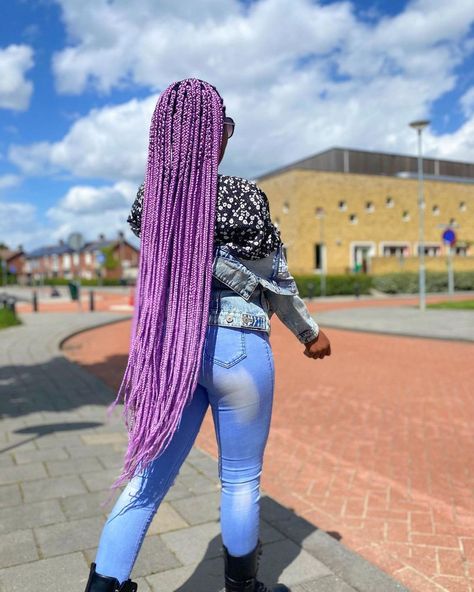 Light Purple Box Braids, Dark Hair Beauty, Purple Braiding Hair, Glow In The Dark Hair, Purple Box Braids, Kanekalon Braids, Kanekalon Braiding Hair, Light Purple Hair, Purple Braids