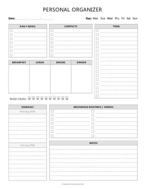 Free Printable Personal Organizer Template Bujo Daily, Planning School, Organizer Template, Daily Planner Printables Free, Checklist Printable, Printable Calendars, Daily Checklist, Daily Planner Pages, Printables Free