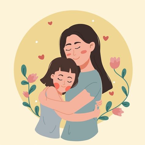 Cute Mom Drawings, Mom Day Drawing, Mom Animation, Mom Drawing Ideas, Mothers Day Photos, Mother Cartoon, Happiness Picture, Mother Drawing, Mom Illustration