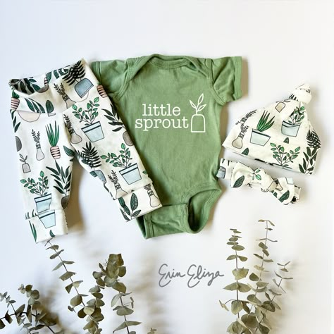 Baby Shower Gifts Gender Neutral, Gender Neutral Gifts, Plant Nursery Outfit, Gender Neutral Baby Outfits, Newborn Clothing, Plant Baby Nursery, Sprout Baby Shower Theme, Little Sprout Baby Shower Ideas, Homegrown Baby Shower Theme