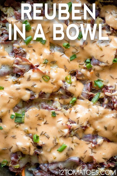 Reuben in a Bowl | 12 Tomatoes Reuben In A Bowl, 12 Tomatoes Recipes, Reuben Sandwich, 12 Tomatoes, Sweet Pickles, Cheesy Recipes, Corned Beef, Inspired Recipes, Beef Dishes