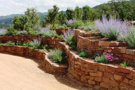 Brick terrace gardens Terraced Slope, Rock Terrace, Brick Terrace, Terrace Plants, Christopher Alexander, Terrace Gardens, Terraced Garden, Landscape Walkway, Terraced Landscaping