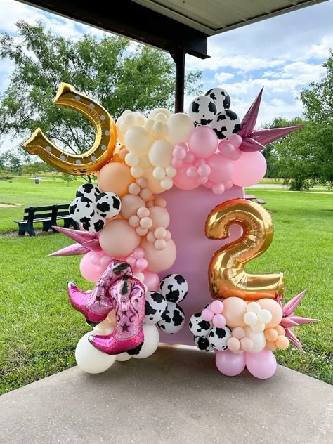 themilestonemarket - Etsy Balloon Garland Around Pole, Not My First Rodeo Birthday, Second Rodeo Birthday Party, Rodeo Birthday Decor, My First Rodeo Birthday, Birthday Balloon Arch, Rodeo Birthday Party, Diy Ballon, Pink Balloon Garland