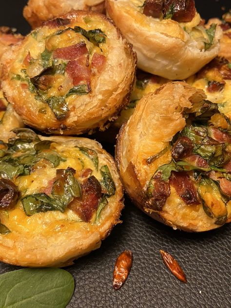 Quick & Easy Chorizo Bites (Chorizo Quiche) Chorizo Quiche, Chorizo Bites, Mini Tartlets, Mini Quiche, Shortcrust Pastry, Muffin Tins, Food Words, Baby Spinach, Smoked Paprika