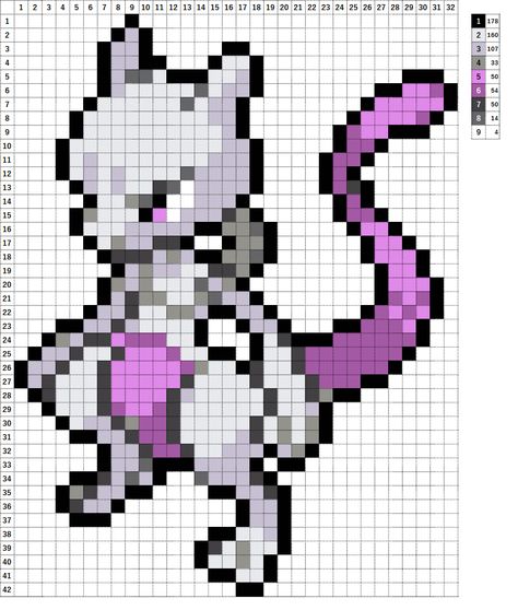 Mewtwo Cross Stitch, Mewtwo Perler Bead Patterns, Pokémon Perler Beads, Studio Ghibli Pixel Art, Pokemon Sprites Pixel Art, Pokemon Perler Bead Patterns, Gaming Pixel Art, Pixel Art Animals, Pokemon Pixel Art