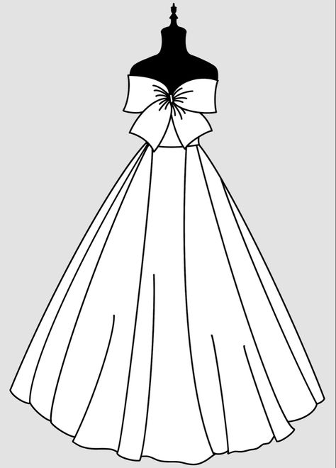 Pictures Of Dresses To Draw, Dresses For Drawing, A Line Dress Illustration, Dress Pose Reference Drawing, Doll Dress Drawing, Formal Dress Drawing, Wedding Dress Drawing Sketches, Bride Dress Drawing, Prom Dress Drawing